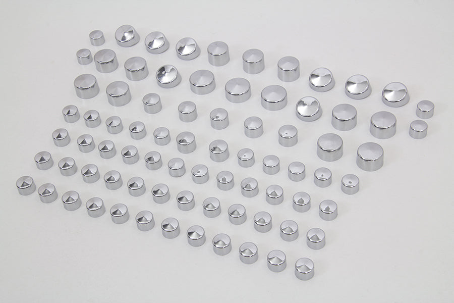 V-Twin Wyatt Gatling Chrome Bolt Cap Cover Kit - 79 Pieces for Harley Davidson FXST Models