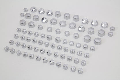 V-Twin Wyatt Gatling Chrome Bolt Cap Cover Kit - 79 Pieces for Harley Davidson FXST Models