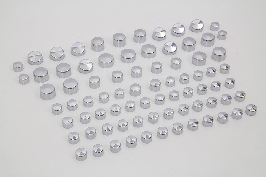 V-Twin Wyatt Gatling Chrome Bolt Cap Cover Kit - 79 Pieces for Harley Davidson FXST Models