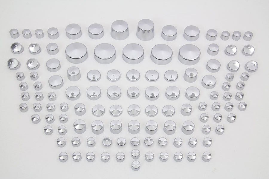 V-Twin Wyatt Gatling Chrome Bolt Cap Cover Kit - 116 Pieces for Harley Davidson FLSTSB