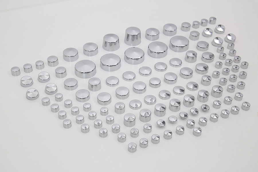 V-Twin Wyatt Gatling Chrome Bolt Cap Cover Kit - 116 Pieces for Harley Davidson FLSTSB