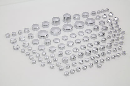 V-Twin Wyatt Gatling Chrome Bolt Cap Cover Kit - 116 Pieces for Harley Davidson FLSTSB