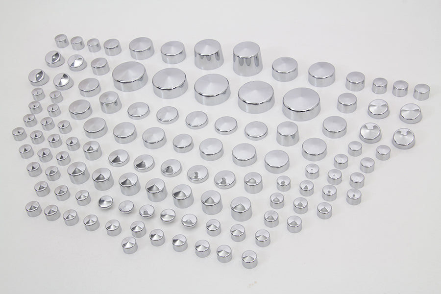 V-Twin Wyatt Gatling Chrome Bolt Cap Cover Kit - 116 Pieces for Harley Davidson FLSTSB