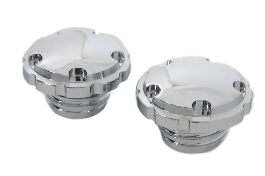 Wyatt Gatling Chrome Techno Style Vented and Non-Vented Gas Cap Set for Harley Davidson FXST and FLST (Part #4702) by Wyatt Gatling