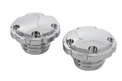 Wyatt Gatling Chrome Techno Style Vented and Non-Vented Gas Cap Set for Harley Davidson FXST and FLST (Part #4702) by Wyatt Gatling