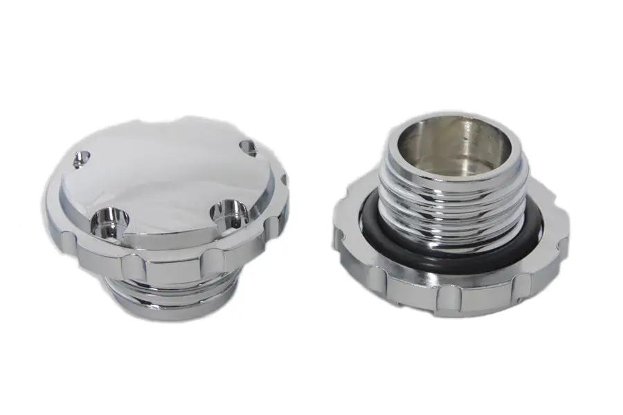 Wyatt Gatling Chrome Techno Style Vented and Non-Vented Gas Cap Set for Harley Davidson FXST and FLST (Part #4702) by Wyatt Gatling
