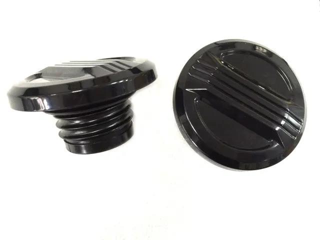 Wyatt Gatling Air Flow Gas Cap Set in Black for Harley Davidson FXST and FLST Models by Wyatt Gatling