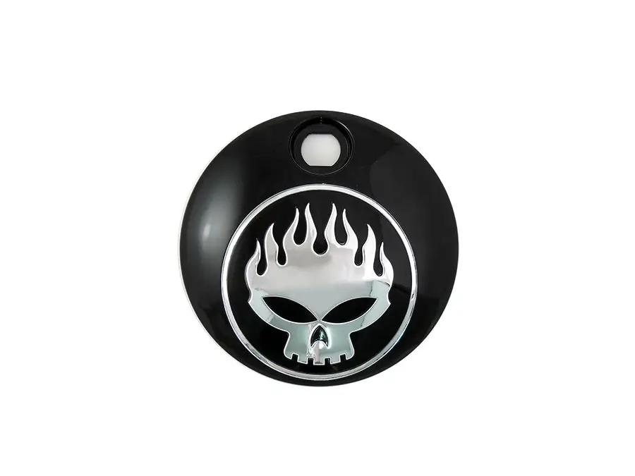 Wyatt Gatling Black with Chrome Flame Skull FLT Fuel Tank Console Door for Harley Davidson FLT Models by Wyatt Gatling