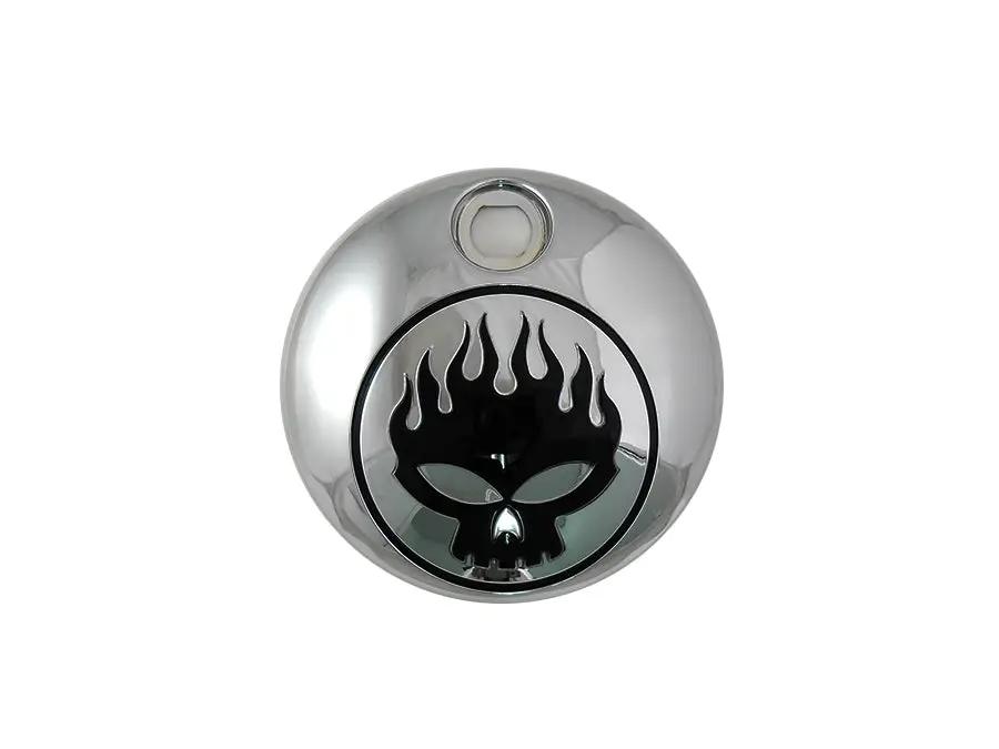 Wyatt Gatling Chrome with Black Flame Skull FLT Fuel Tank Console Door for Harley Davidson FLT Models by Wyatt Gatling