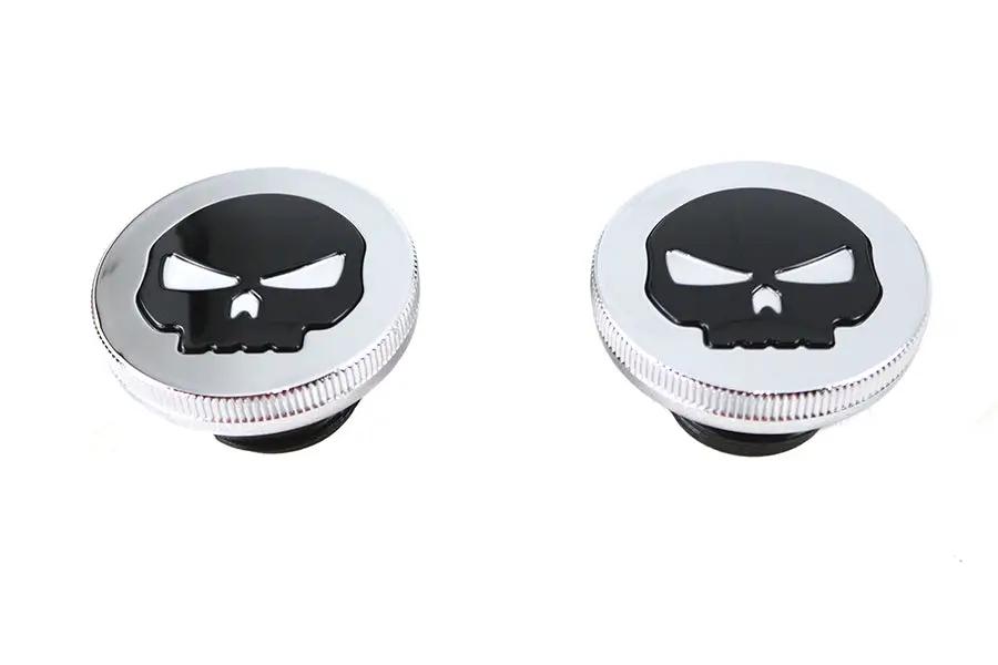 Wyatt Gatling Chrome Skull Style Vented and Non-Vented Gas Cap Set for Harley Davidson FL by Wyatt Gatling