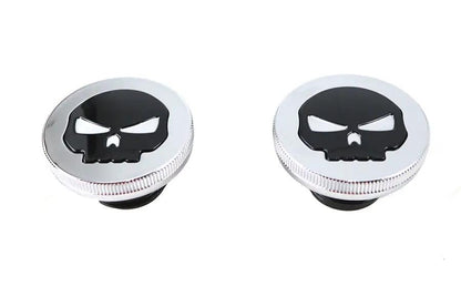Wyatt Gatling Chrome Skull Style Vented and Non-Vented Gas Cap Set for Harley Davidson FL by Wyatt Gatling
