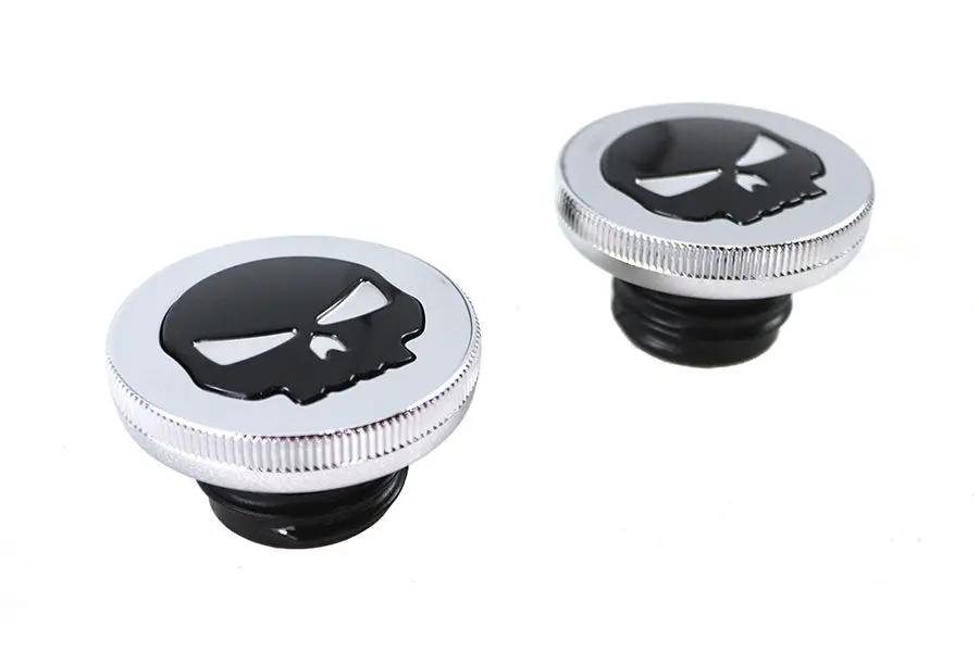 Wyatt Gatling Chrome Skull Style Vented and Non-Vented Gas Cap Set for Harley Davidson FL by Wyatt Gatling