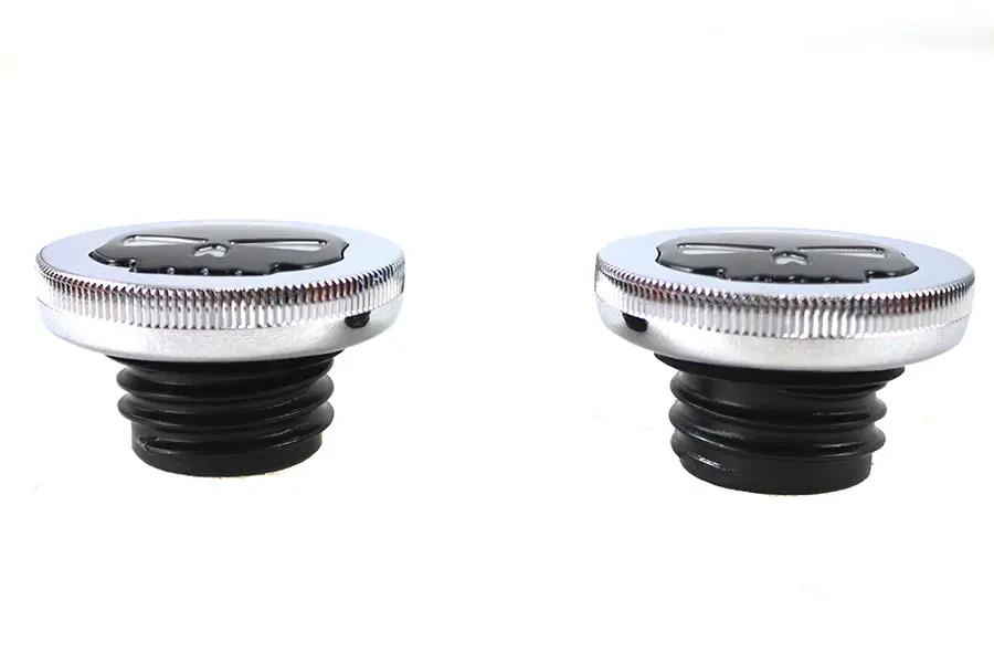 Wyatt Gatling Chrome Skull Style Vented and Non-Vented Gas Cap Set for Harley Davidson FL by Wyatt Gatling