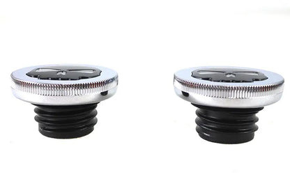 Wyatt Gatling Chrome Skull Style Vented and Non-Vented Gas Cap Set for Harley Davidson FL by Wyatt Gatling