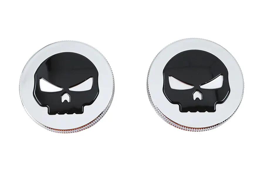 Wyatt Gatling Chrome Skull Style Vented and Non-Vented Gas Cap Set for Harley Davidson FL by Wyatt Gatling