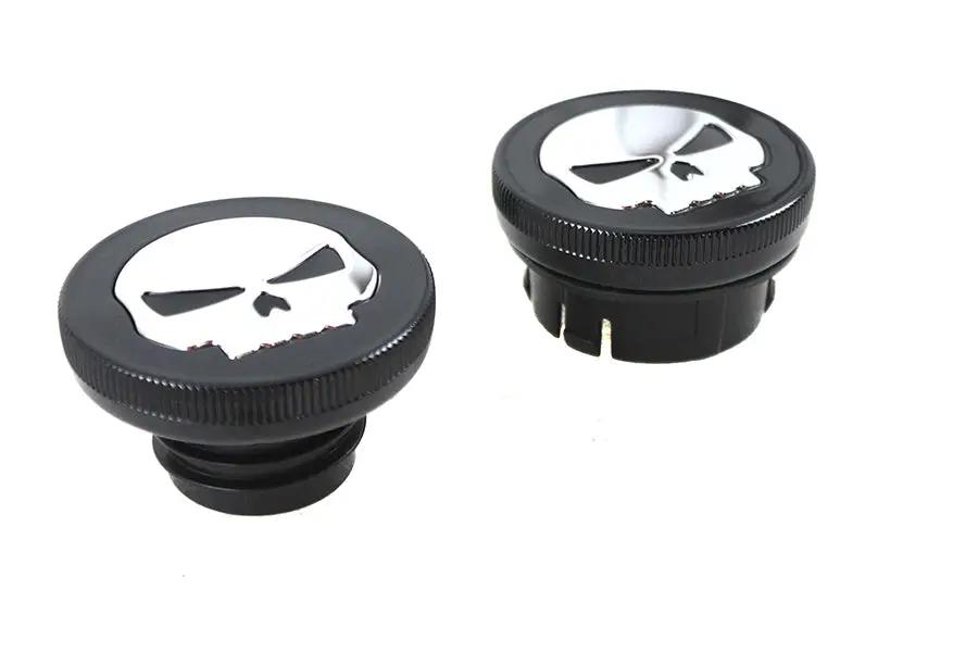 Wyatt Gatling Part 78641B Black Skull Style Vented and Non-Vented Gas Cap Set for Harley Davidson FXST by Wyatt Gatling