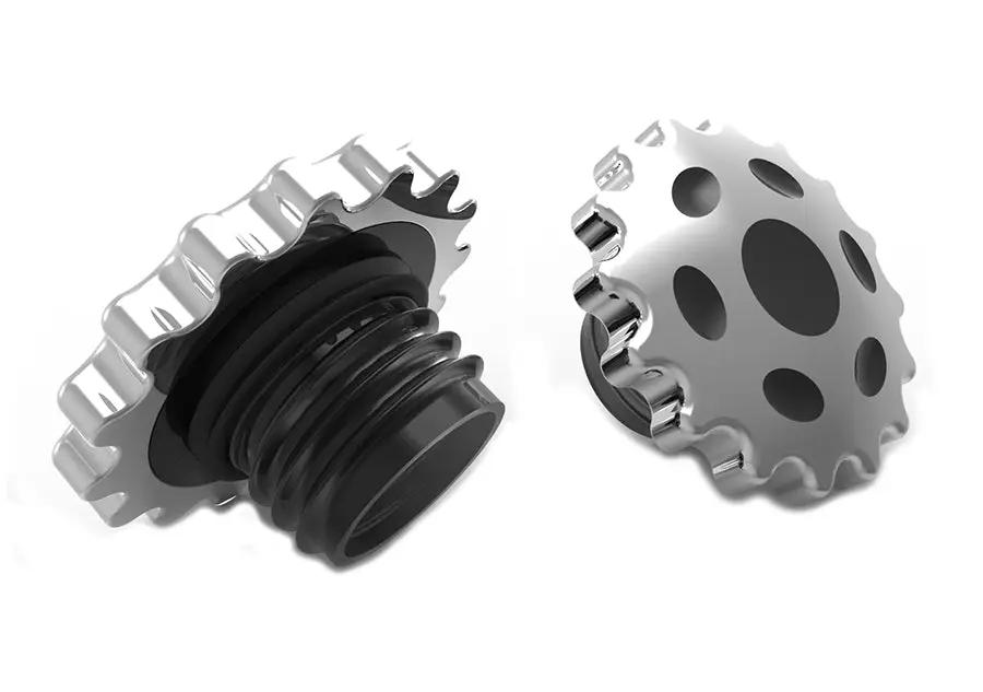 Wyatt Gatling Sprocket Gas Cap Set Vented and Non-Vented Chrome for Harley Davidson FL and FXST Models by Wyatt Gatling
