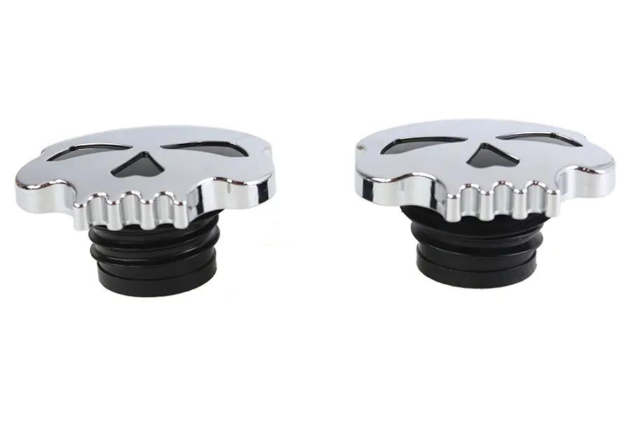 Wyatt Gatling Skull Style Gas Cap Set for Harley Davidson - Chrome Finish, Fits 1996-1999 FLST & FXST Models by Wyatt Gatling