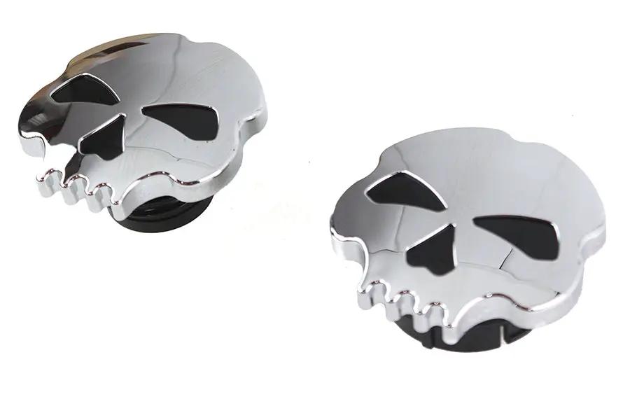 Wyatt Gatling Skull Style Gas Cap Set Chrome for Harley Davidson FLST by Wyatt Gatling
