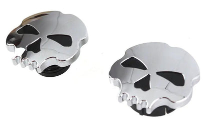 Wyatt Gatling Skull Style Gas Cap Set Chrome for Harley Davidson FLST by Wyatt Gatling