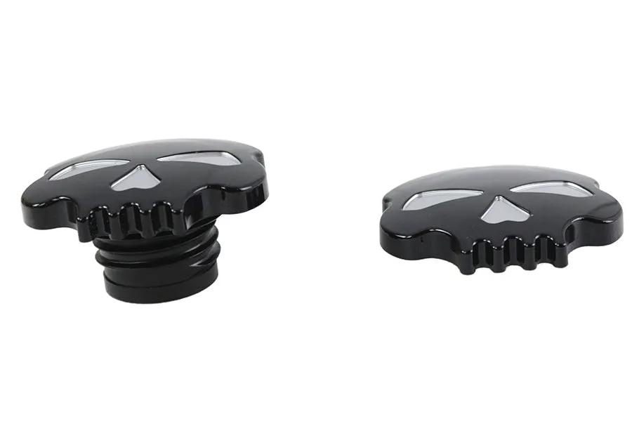 Wyatt Gatling Skull Style Gas Cap Set for Harley Davidson FXST & FLST - Vented and Non-Vented Black by Wyatt Gatling