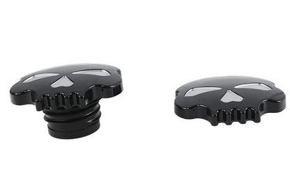 Wyatt Gatling Skull Style Gas Cap Set for Harley Davidson FXST & FLST - Vented and Non-Vented Black by Wyatt Gatling