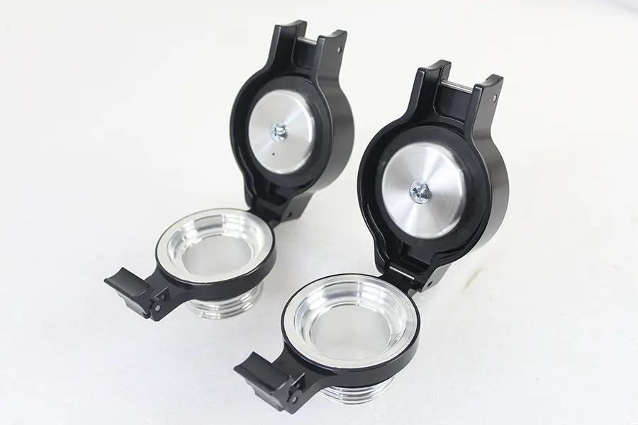 Wyatt Gatling Flip Up Gas Cap Set Black for Harley Davidson FLST & FXST (Part #78470B+78471B) by Wyatt Gatling