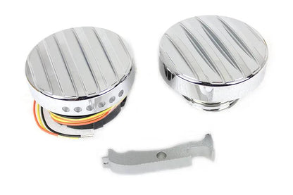 Wyatt Gatling Chrome LED Ribbed Style Fuel Gauge and Filler Cap Set for Harley Davidson FXST by Wyatt Gatling