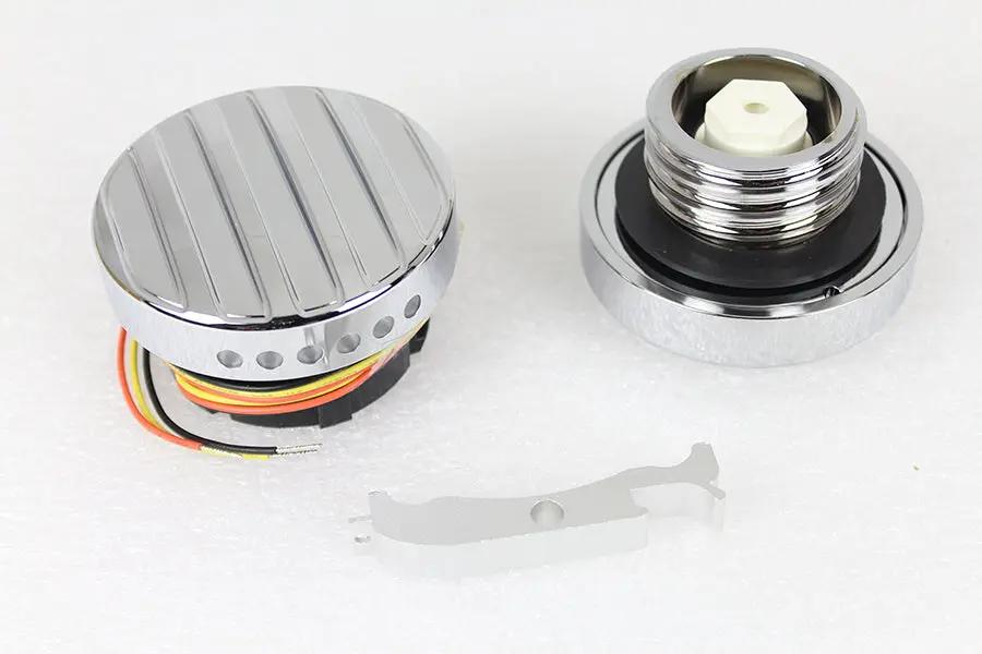 Wyatt Gatling Chrome LED Ribbed Style Fuel Gauge and Filler Cap Set for Harley Davidson FXST by Wyatt Gatling