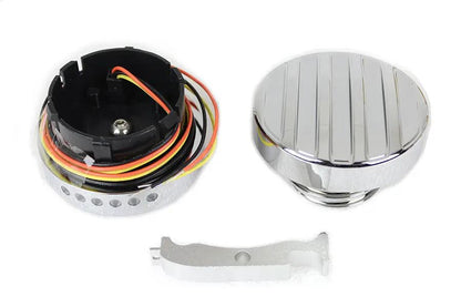 Wyatt Gatling Chrome LED Ribbed Style Fuel Gauge and Filler Cap Set for Harley Davidson FXST by Wyatt Gatling