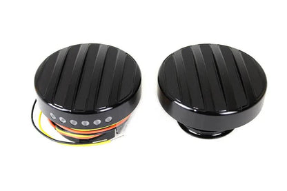 Wyatt Gatling Black LED Ribbed Style Fuel Gauge and Filler Cap Set for Harley Davidson FXST by Wyatt Gatling