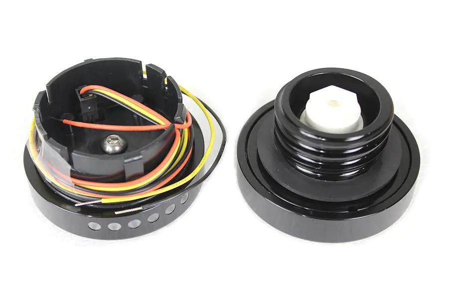 Wyatt Gatling Black LED Ribbed Style Fuel Gauge and Filler Cap Set for Harley Davidson FXST by Wyatt Gatling
