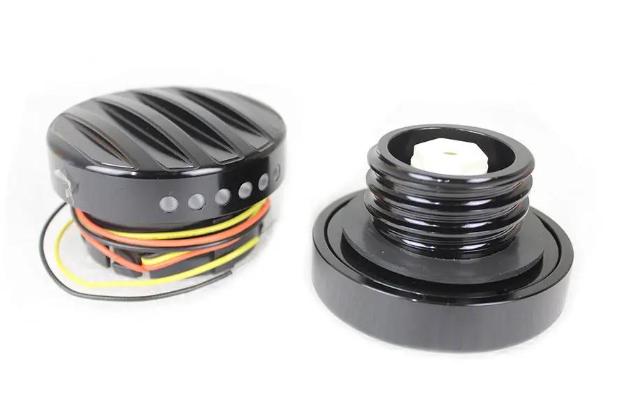 Wyatt Gatling Black LED Ribbed Style Fuel Gauge and Filler Cap Set for Harley Davidson FXST by Wyatt Gatling