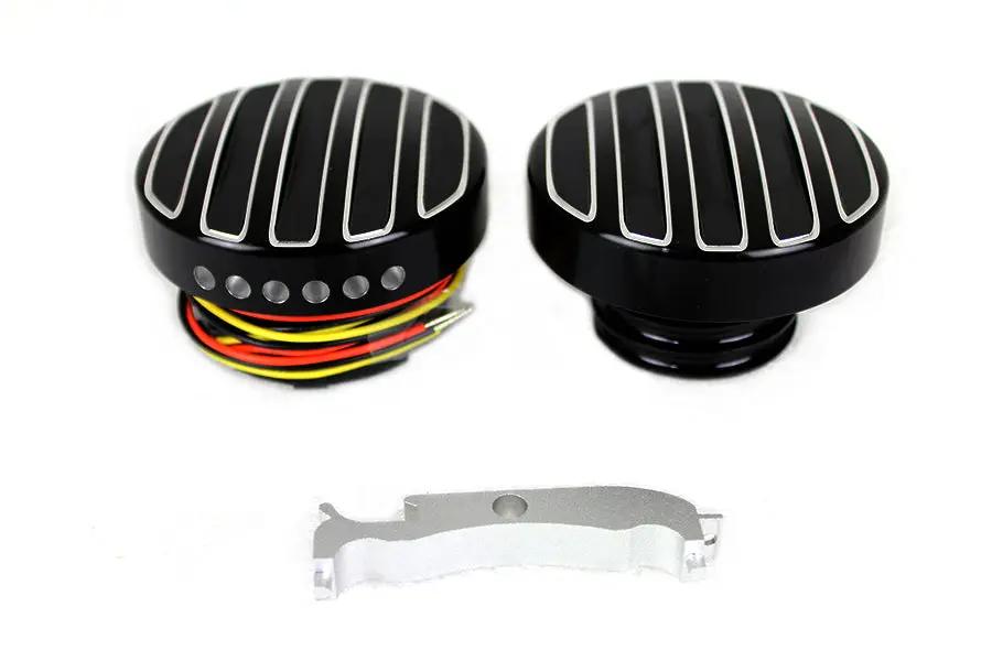 Wyatt Gatling Black LED Cut Ribbed Style Fuel Gauge and Filler Cap Set for Harley Davidson FXST by Wyatt Gatling