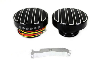 Wyatt Gatling Black LED Cut Ribbed Style Fuel Gauge and Filler Cap Set for Harley Davidson FXST by Wyatt Gatling