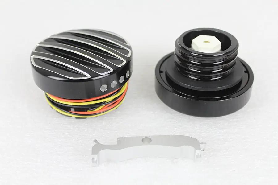 Wyatt Gatling Black LED Cut Ribbed Style Fuel Gauge and Filler Cap Set for Harley Davidson FXST by Wyatt Gatling