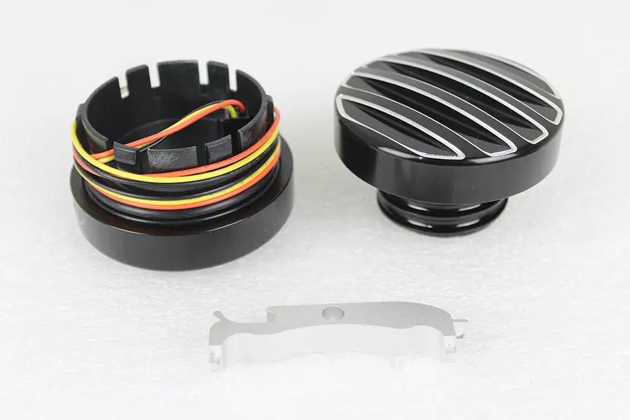 Wyatt Gatling Black LED Cut Ribbed Style Fuel Gauge and Filler Cap Set for Harley Davidson FXST by Wyatt Gatling