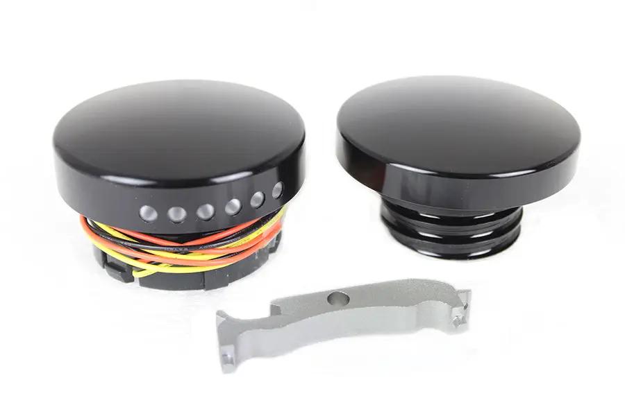 Wyatt Gatling Black LED Smooth Style Fuel Gauge and Filler Cap Set for Harley Davidson FXST by Wyatt Gatling