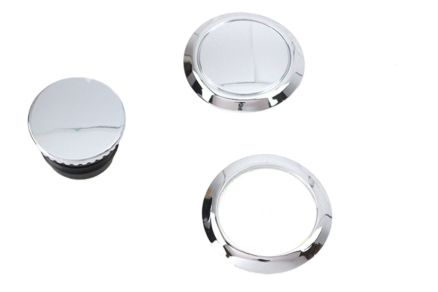 V-Twin Flush Mount Gas Cap & Left Side Tank Cap Kit Chrome for Harley Davidson FLDE & FLFB by V-Twin