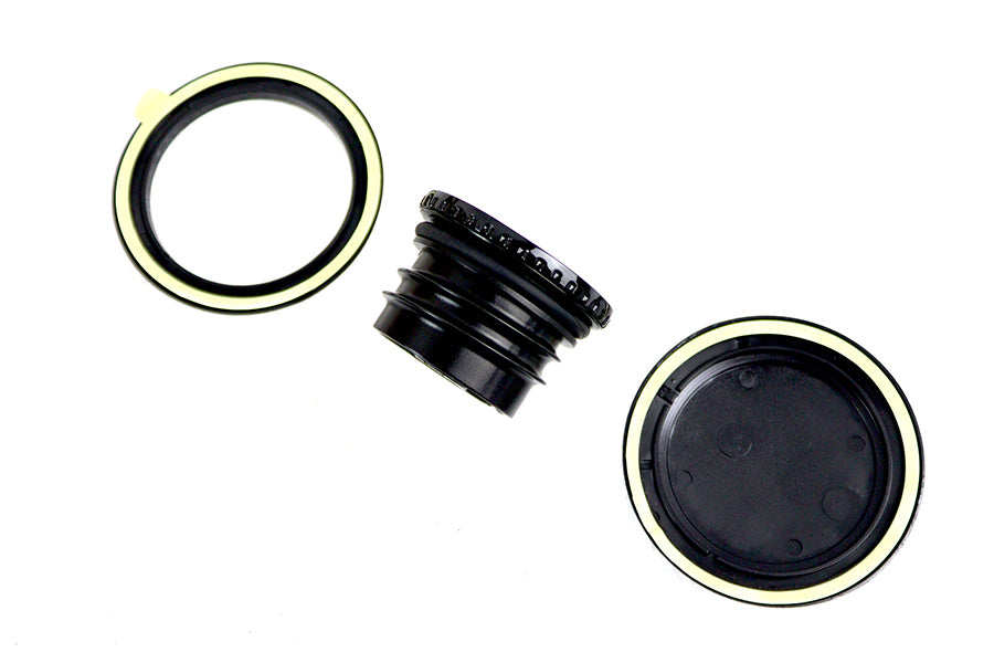 V-Twin Flush Mount Gas Cap & Left Side Tank Cap Kit in Black for Harley Davidson FLDE and FLFB Models by V-Twin