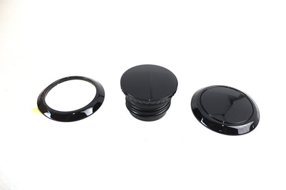 V-Twin Flush Mount Gas Cap & Left Side Tank Cap Kit in Black for Harley Davidson FLDE and FLFB Models by V-Twin