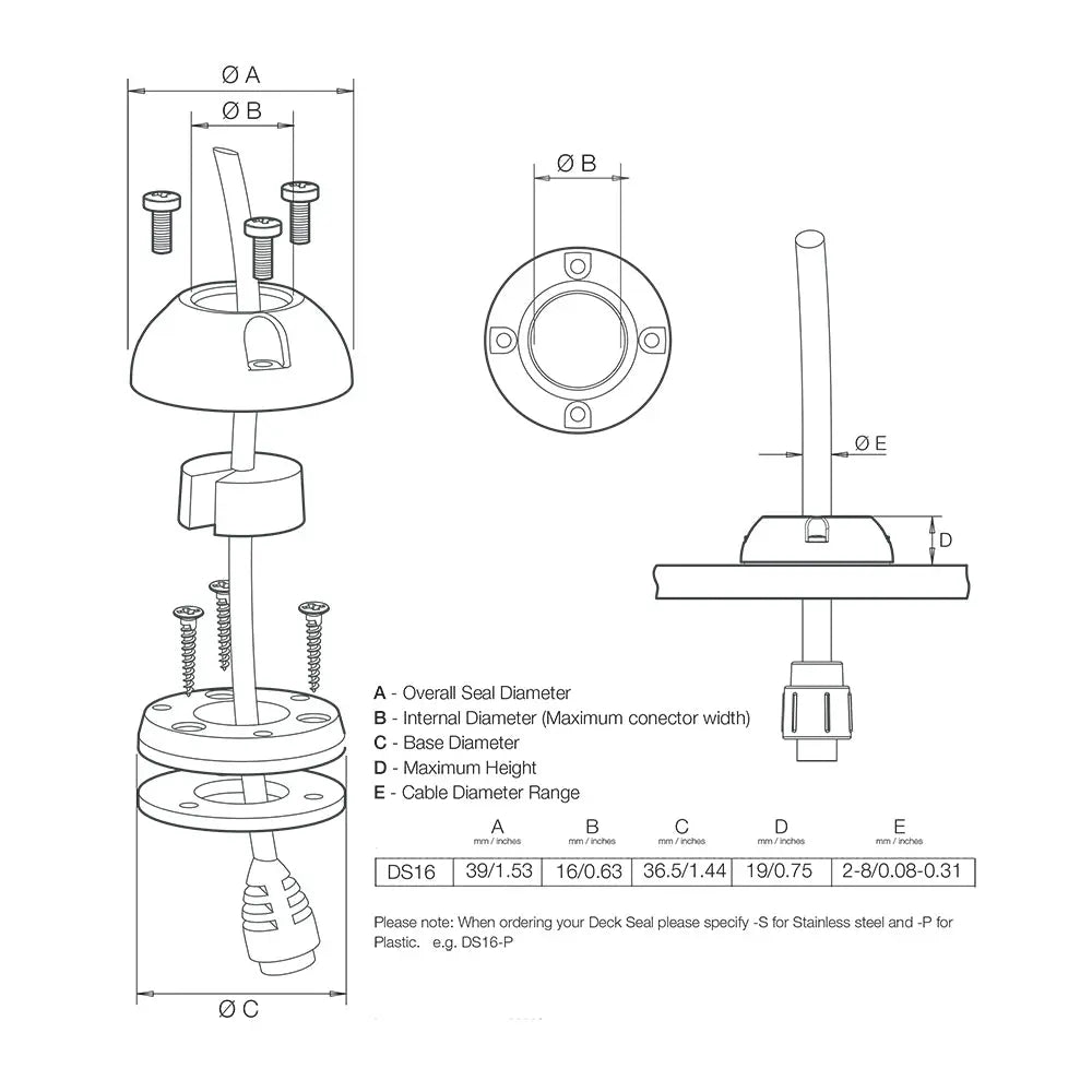 Scanstrut DS16-S Vertical Cable Seal - Stainless Steel Waterproof Cable Gland for Marine and Industrial Applications