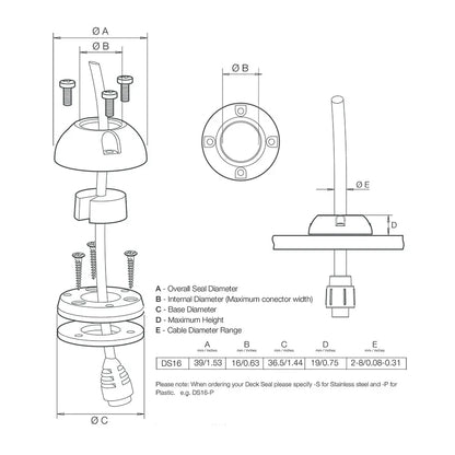 Scanstrut DS16-S Vertical Cable Seal - Stainless Steel Waterproof Cable Gland for Marine and Industrial Applications