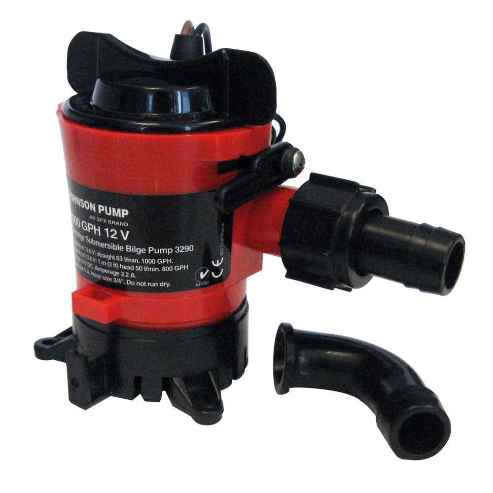 Johnson Pump 1000 GPH Bilge Pump with Dura-Port Discharge and Check Valve - 12V, 3/4" Connection