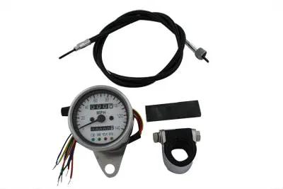 V-Twin Mini 60mm Speedometer with 2:1 Ratio – 38-1/2 Inch Black Speedometer Cable and LED Indicators by V-Twin