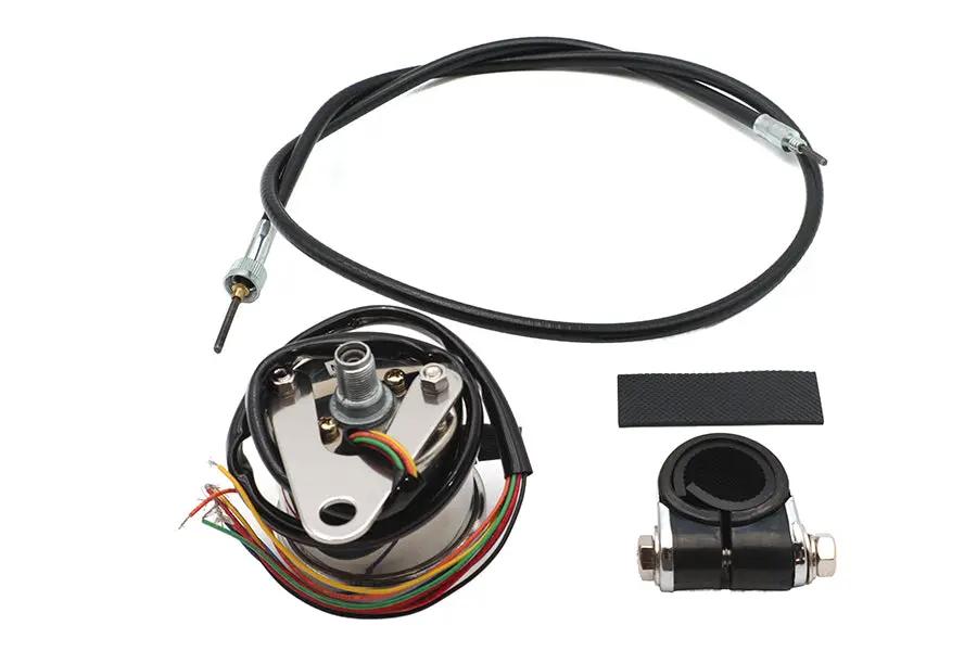V-Twin Mini 60mm Speedometer with 2:1 Ratio – 38-1/2 Inch Black Speedometer Cable and LED Indicators by V-Twin