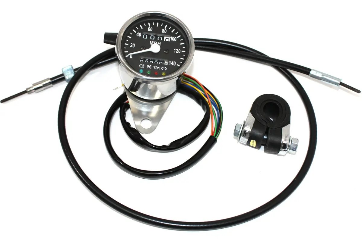 V-Twin Mini 60mm Speedometer with 2:1 Ratio and LED Indicators by V-Twin