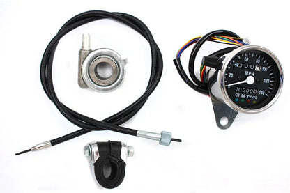 V-Twin Mini 60mm Speedometer with 2:1 Ratio – Black Face with LED Indicators by V-Twin