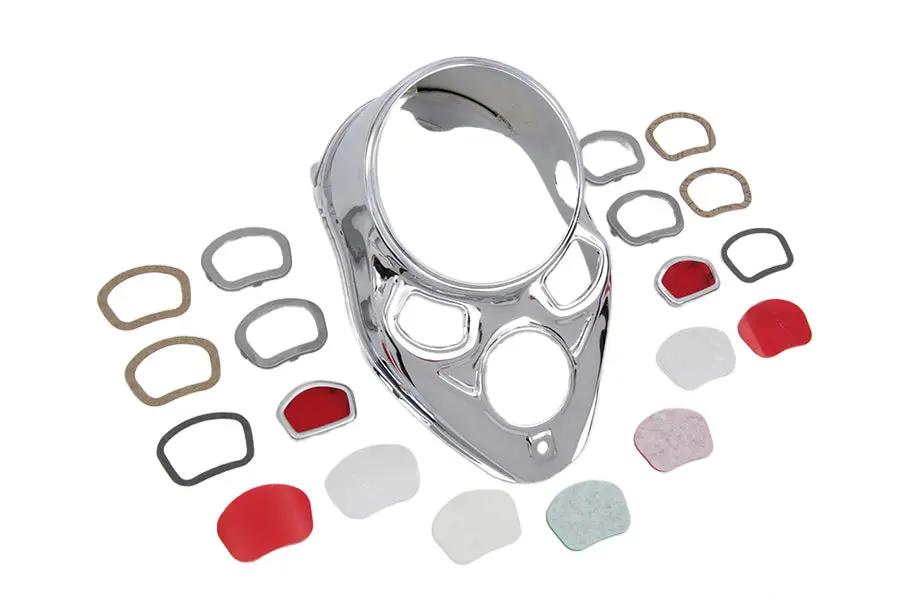 V-Twin 1937 Harley Davidson EL Dash Panel Kit with Chrome Lens Frames and Tunnels by V-Twin
