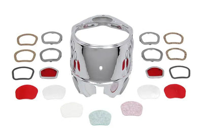 V-Twin 1937 Harley Davidson EL Dash Panel Kit with Chrome Lens Frames and Tunnels by V-Twin
